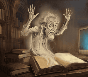 Ghostly figure emerging from book
